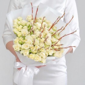 Букет "Верба и Роза Сноуфлейк" фото