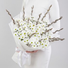 Букет "Верба и Хризантема Кустовая Ромашка" фото