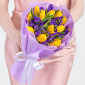 Букет "Желтый Тюльпан и Статица" фото