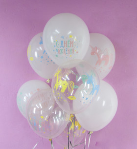 Набор Воздушных Шаров "Днем Рождения! Разноцветные единороги" фото