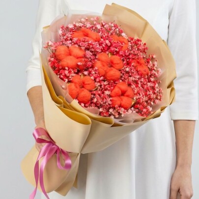 Букет "Гипсофила и Красный Хлопок" сухоцвет фото