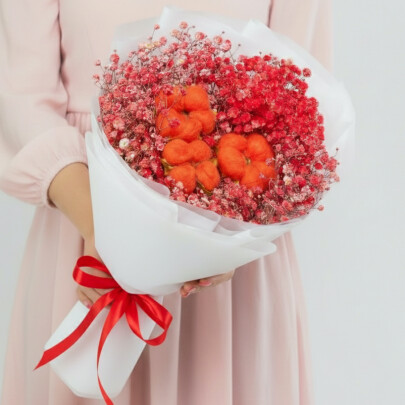 Букет "Гипсофила и Красный Хлопок" мини сухоцвет фото