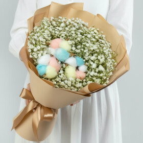 Букет "Гипсофила и Радужны Хлопок" мини сухоцвет фото