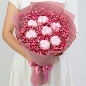 Букет "Гипсофила и Розовый Хлопок" сухоцвет фото