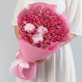 Букет "Малиновая Гипсофила и Розовый Хлопок" мини сухоцвет фото
