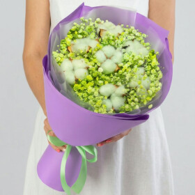 Букет "Гипсофила и Салатовый Хлопок" сухоцвет фото