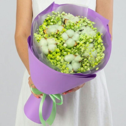 Букет "Гипсофила и Салатовый Хлопок" сухоцвет фото