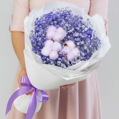 Букет "Гипсофила и Сиреневый Хлопок" мини сухоцветфото