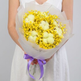 Букет "Гипсофила и Желтый Хлопок" сухоцвет фото