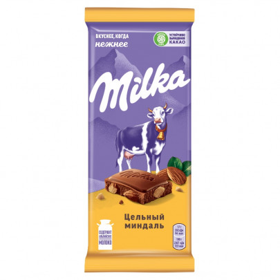 Шоколад Milka молочный с цельным миндалем фото