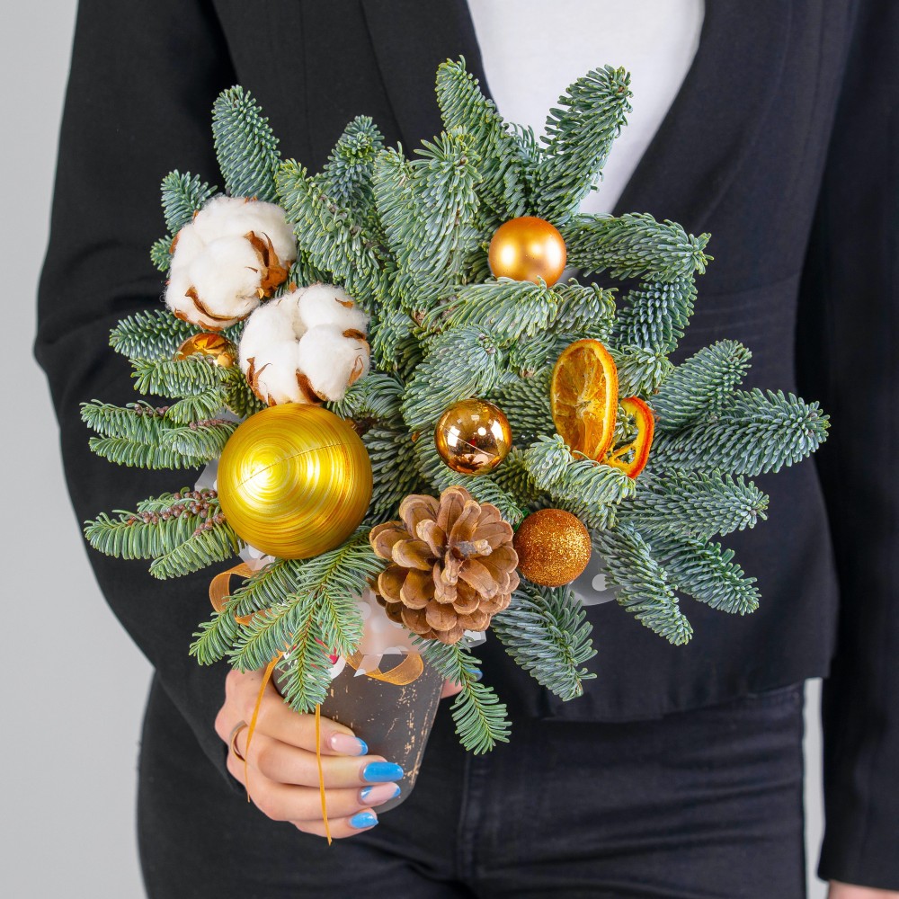 Новогодний букет "Золотой" в стаканчике фото