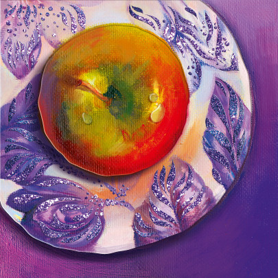 Открытка "Яблоко на тарелке" фото