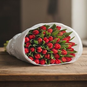 Пачка (50 штук) красных тюльпанов 40 см фото