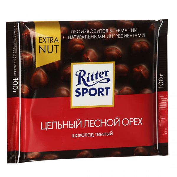 

Шоколад "Ritter Sport", Цельный Лесной Орех (Темный) 100 гр.