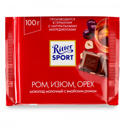 Шоколад "Ritter Sport", Ром Изюм Орех 100 гр. фото