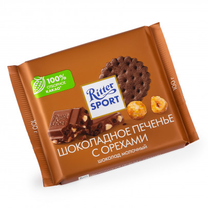 Шоколад "Ritter Sport", Шоколадное печенье с орехами 100 гр. фото