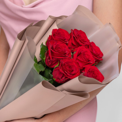 букет живых цветов 7 красных роз 70 сантиметров фото изображение 2