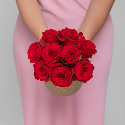 Букет Премиум "9 Красных Роз" в шляпной коробке фото изображение 3