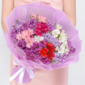 Букет "Сиреневая Сирень и Альстромерия Микс" фото