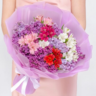 Букет "Сиреневая Сирень и Альстромерия Микс" фото