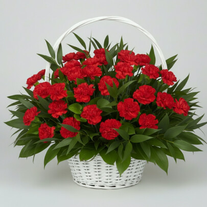 Траурная Композиция из Красной Гвоздики и Рускуса фото