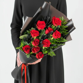 Траурный букет из Красных Роз и Лагуруса фото