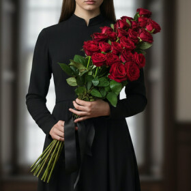 20 Красных Роз 70 см (Траур) фото