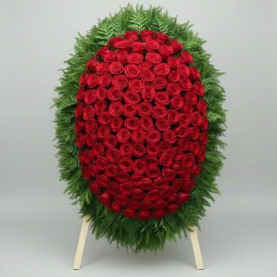 Траурный Венок из Розы Красной и Папоротника фото