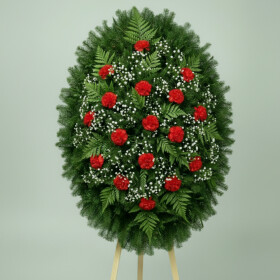 Траурный Венок из Гипсофилы Белой и Красной Гвоздики фото