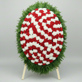 Траурный Венок из Красной и Белой Гвоздики и Папоротника фото