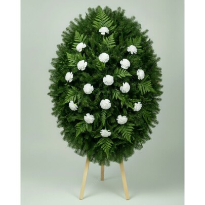 Траурный Венок из Зелень и Белая Гвоздика фото