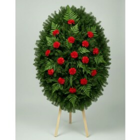 Траурный Венок из Зелень и Красная Гвоздика фото