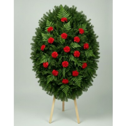 Траурный Венок из Зелень и Красная Гвоздика фото