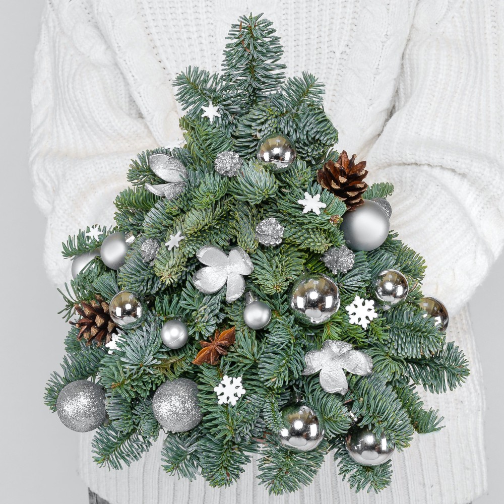 Новогодняя ёлка серебряная маленькая (25 см.) фото